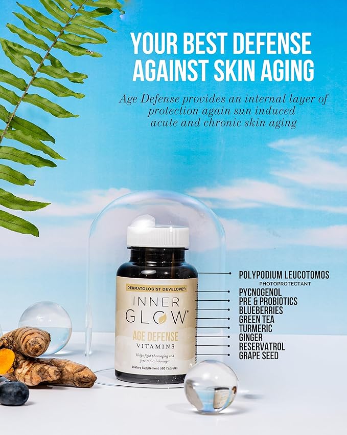 Age Defense Vitamins - Dermatologist and Plastic Surgeon Developed to Fight photoaging and Melasma Polypodium Leucotomos Antioxidant Formula – Vegan Gluten-Free – 60 Capsules