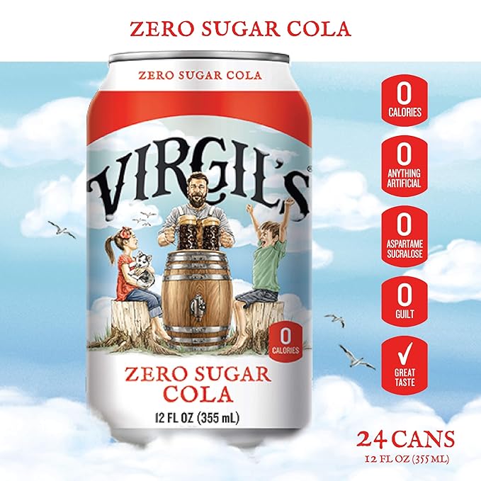 Virgilâ€™s Zero Sugar Cola Great Tasting Zero Calorie Keto Friendly Soda (6-12oz cans)