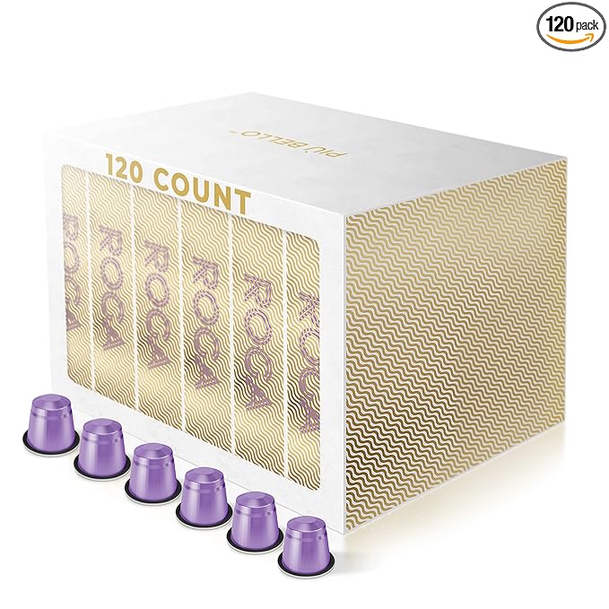 Piu Bello Coffee Pods - Nespresso Machine (Original) Compatible Capsules Pack - Rich &amp Balanced Taste - Strong Italian Espresso Flavored - Kosher Certified (120 Count Single Flavor) (Roga)