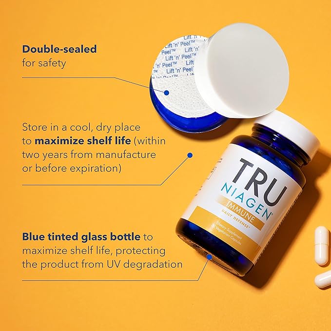 TRU NIAGEN Immune Support Supplement - Daily Defense Vitamin C from Fermentation Vegan Vitamin D3 2000 IU Zinc Plus Theracurmin (Curcumin) + Multi Award-Winning NAD Boosting Niagen 150mg 60ct