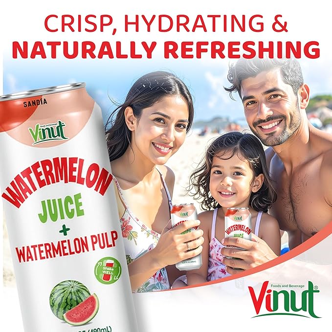 Vinut Natural Watermelon Juice Drink with Pulp (16.57 fl oz Pack of 24) Real Watermelon Juice No Sugar Added Gluten Free GMO-Free