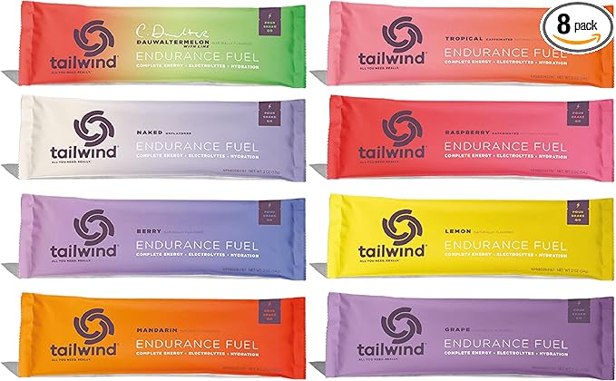 Tailwind Grab-and-Go Endurance Fuel Single Serve Assorted Flavors (Pack of 8) - Hydration Drink Mix with Electrolytes Carbohydrates - Non-GMO Gluten-Free Vegan No Soy or Dairy