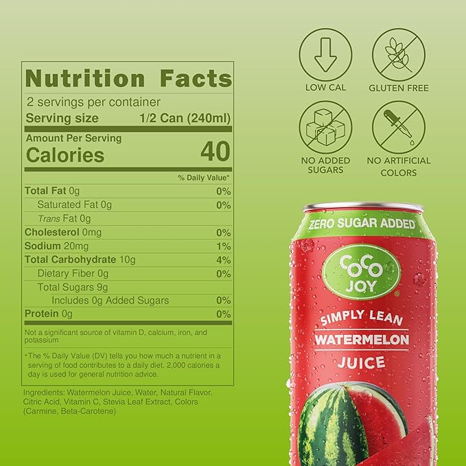 CoCo Joy Lean Watermelon Juice Zero Sugar Added Low-Calorie Watermelon Drink 12 Pack