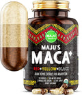 Maju Superfoods 4-in-1 Maca Root Capsules Organic Black Yellow &amp Red Roots w Black Pepper Extract for Absorption (120 ct) | Peru Product Peruvian Powder Men &amp Women Supplement 60000 mg