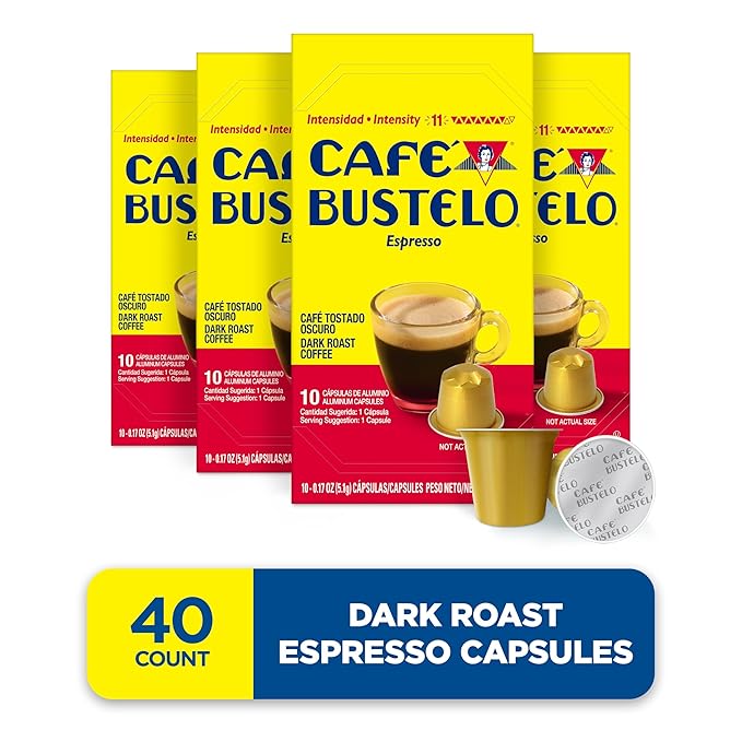 Café Bustelo Aluminum Espresso Capsules Dark Roast Coffee Nespresso Original Line Compatible Intensity 11 10 Count (Pack of 8)