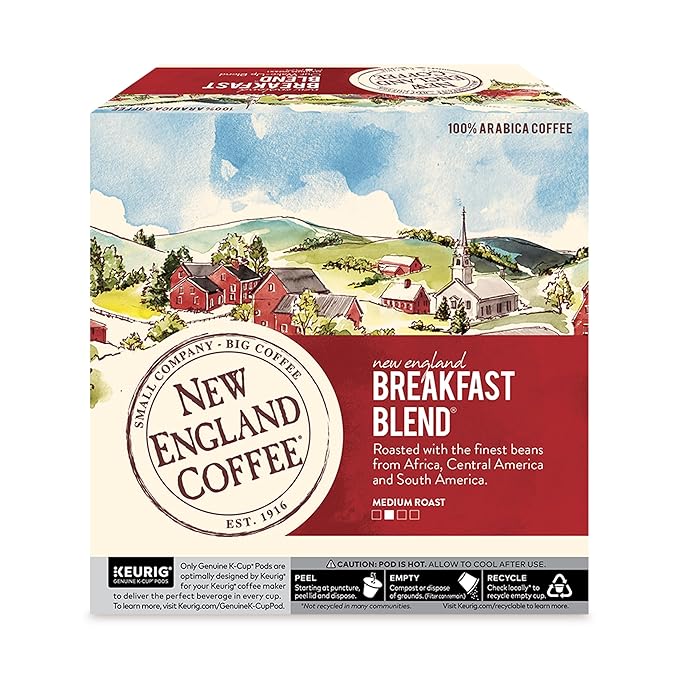 New England Coffee Breakfast Blend Medium Roast Single Serve Pods 32ct Box (Pack of 1)