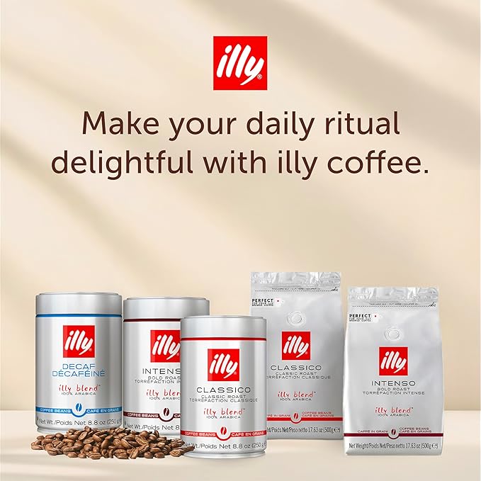 illy Whole Bean Coffee Intenso Bold Roast 100% Arabica Premium Italian Coffee Ideal for Espresso Drip Moka and French Press Brewing 8.8oz 12 Pack