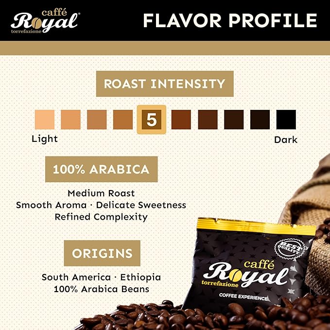 Royal Caffé Italian Coffee Beans – 100% Arabica Medium Roast Smooth &amp Aromatic with Notes of Caramel Fruit &amp Vanilla Whole Bean Freshly Roasted Gourmet Coffee 2.2 lbs (1000g) Made in It