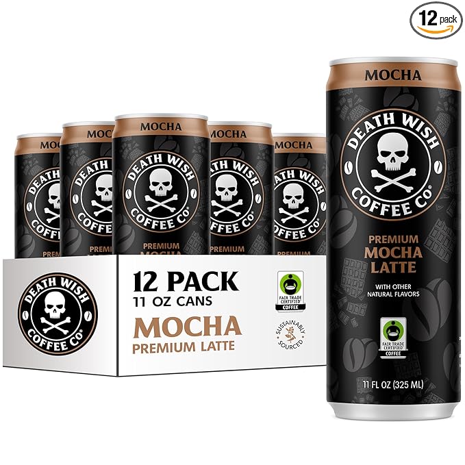 Death Wish Coffee Iced Coffee Cold Brew 8g Protein Fair Trade (Mocha Latte)