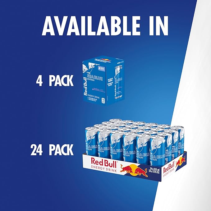 Red Bull Sea Blue Edition Energy Drink Juneberry with 114mg Caffeine plus Taurine &amp B Vitamins 12 Fl Oz Pack of 24 Cans (6 Packs of 4)