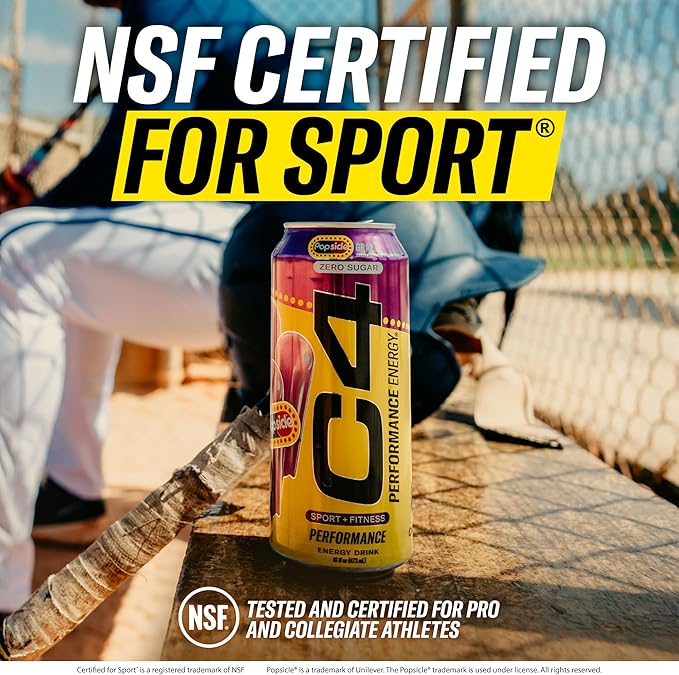 Cellucor C4 Energy Drink x Grape Popsicle Carbonated Sugar Free Pre Workout Performance Drink with no Artificial Colors or Dyes 16 Oz Pack of 12 | Carbonated Pre Workout Performance Drink no Art