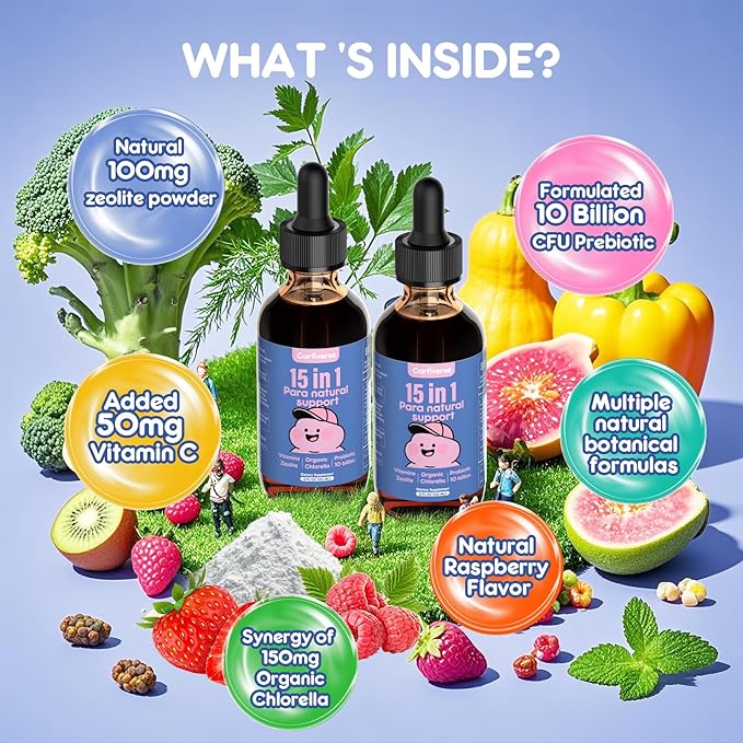 Parasite Cleanse for Humans &amp KidsParasite Cleanse for ChildrenZeolite Detox Liquid DropsCandida Cleanse &amp Wellness FormulaContains wormwood black walnut cloveOrganic ChlorellaOregano2