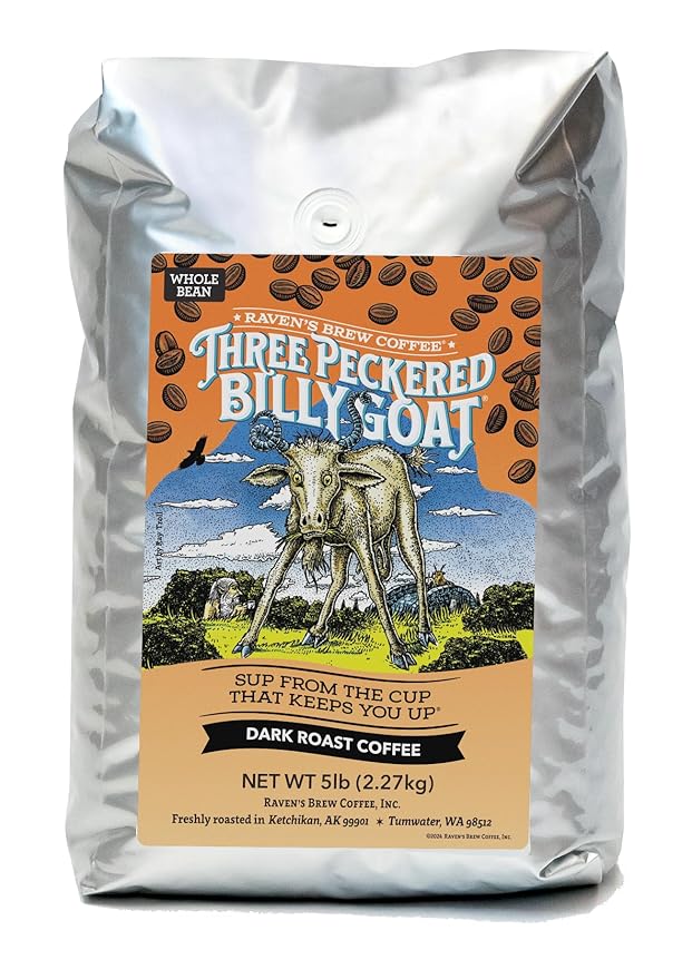 Raven's Brew Coffee High Caffeine Coffee Dark Roast Whole Bean – Three Peckered Billy Goat 5lb