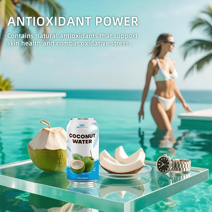 VIIBI Coconut Water NO added Sugar The Original Flavor - Made with Fresh Coconut Water Natural Electrolytes for Hydration Hydration with Electrolytes 11 Fl Oz (Pack of 24 Cans)