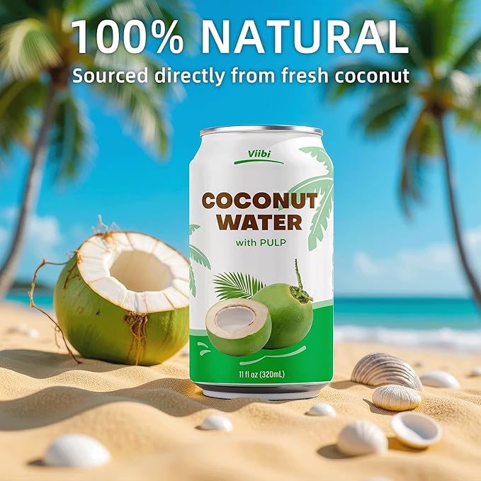 VIIBI Coconut Water with Pulp Low Calorie All-Natural Drink with Electrolytes NO added Sugar Smart Alternative to Coffee Soda and Sports Drinks - Gluten Free 11 Fl Oz (Pack of 24 Cans)