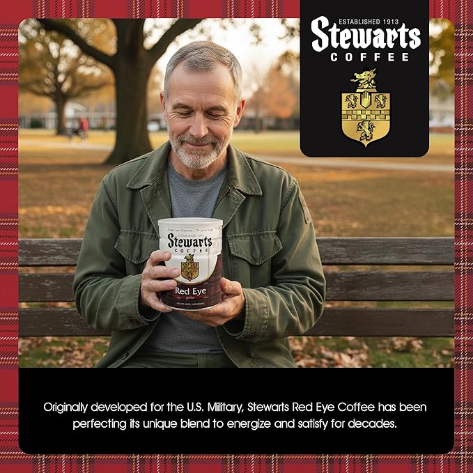 Stewarts - Red Eye Ground Coffee - Dark Roast - Vacuum Sealed Bags - Bold &amp Rich Dark Roast Ground Coffee - Ideal for Morning Energy &amp All-Day Enjoyment - Freshly Packed Flavor (23oz Pack of