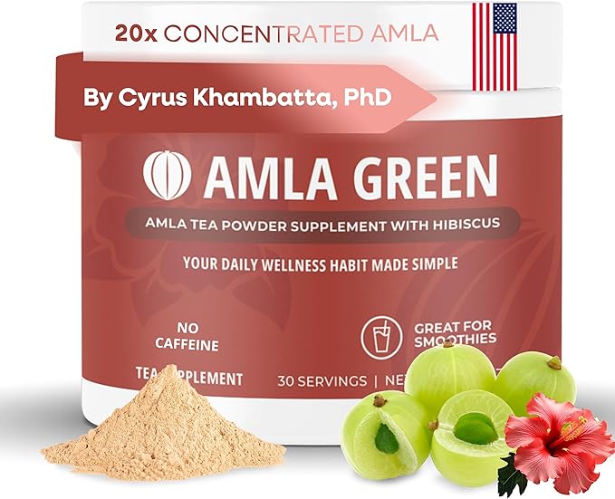 Amla Powder &amp Green Tea Superfood Supplement with Hibiscus 20x Ultra Concentrated Amla Antioxidant Support Made with Oolong Tea and Indian Gooseberries Organic Vegan Hibiscus 30 Servings