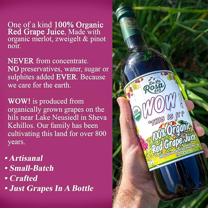 De La Rosa Organic Red Grape Juice Non-GMO Vegan and Gluten-Free Kosher Certified with No Sugar Added No Preservatives or Sulfites Grape Juice 25.4 Oz (Pack of 6)