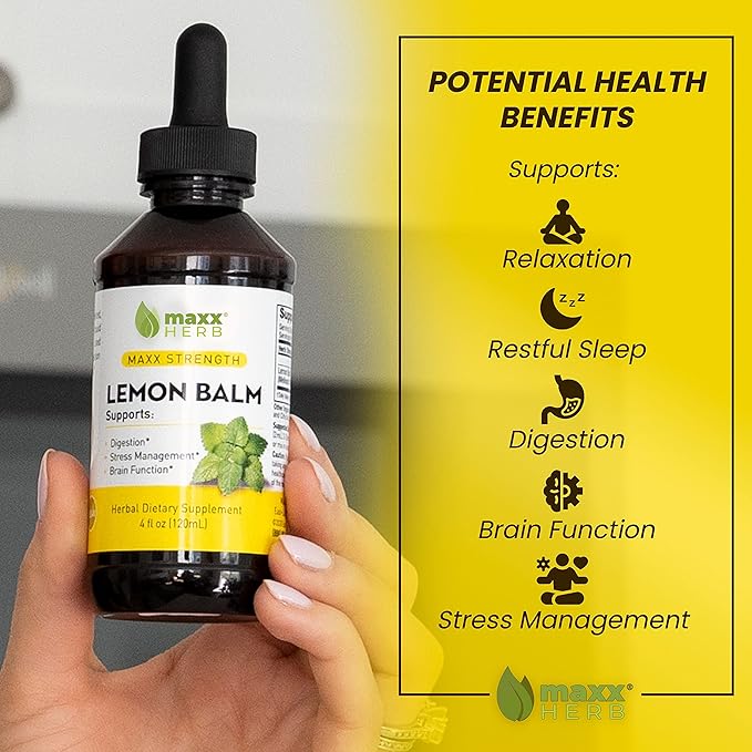 Maxx Herb Lemon Balm Extract - Max Strength Lemon Balm Tincture Absorbs Better Than Lemon Balm Capsule for Nervous System Support and Stress Relief - 4 Bottles 4 Oz Each (240 Servings)