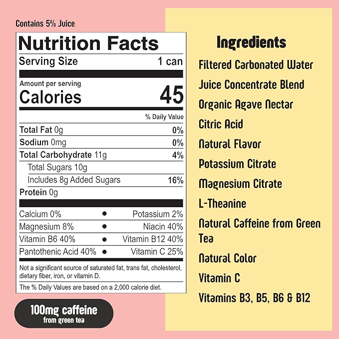 Betweener Sparkling Energy Seltzer Sparkling Water w/Real Juice &amp 100mg Caffeine Light &amp Refreshing L-Theanine for Focus Vitamins B+C - Low Sugar - 45 Cals - Passionfruit Lime (12 Pack)