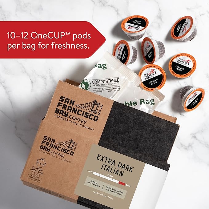 San Francisco Bay Compostable Coffee Pods - Extra Dark Italian (80 Ct) K Cup Compatible including Keurig 2.0 Dark Roast