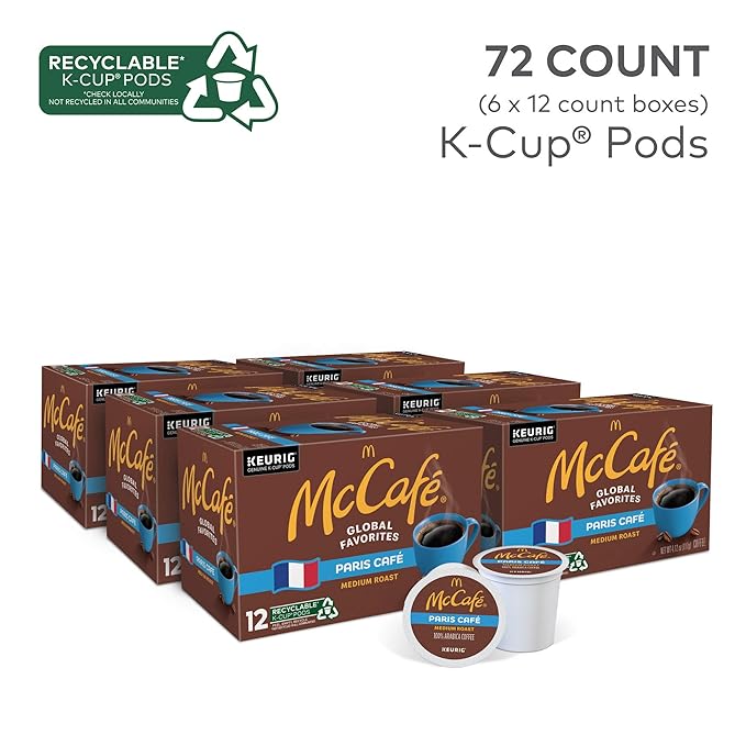 McCafe Paris Cafe Single Serve Coffee Keurig K-Cup Pods Medium Roast Coffee 72 Count