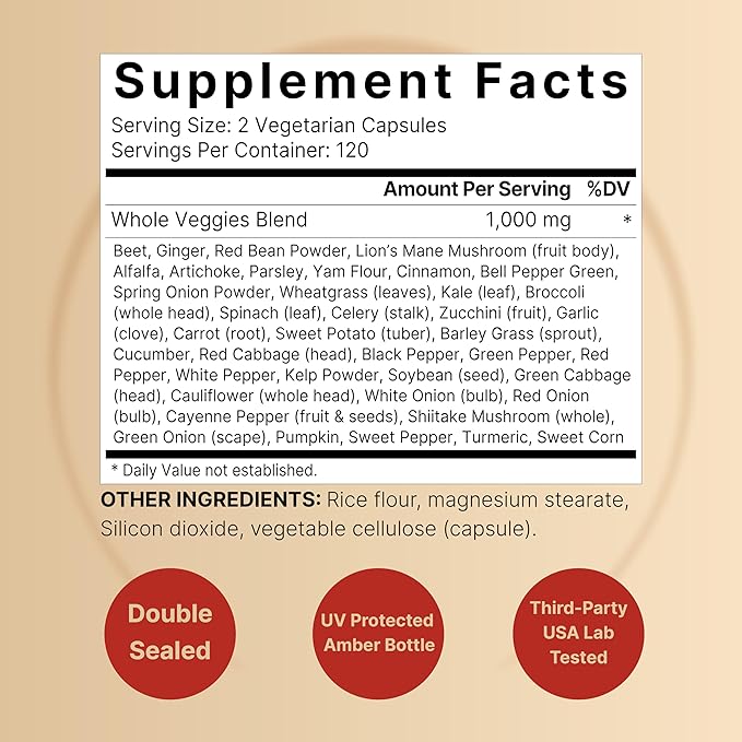 Fruit and Veggies Supplement – 480 Total Vegetarian Capsules | Balance of Natural 40 Whole Fruits &amp Veggies Blend | Fresh Superfood Formula with Vitamins and Minerals – Non-GMO