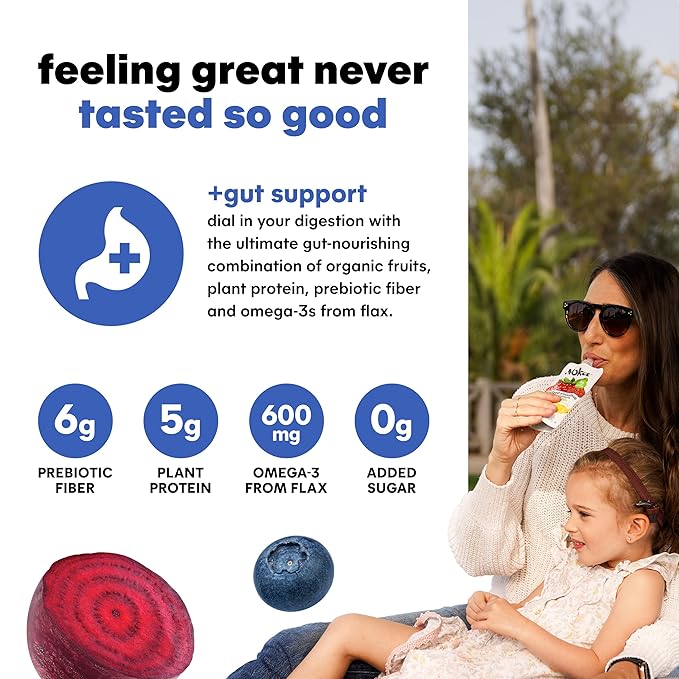 Noka Superfood Fruit Smoothie Pouches Blueberry Beet Healthy Snacks with Flax Seed Prebiotic Fiber and Plant Protein Vegan and Gluten Free Organic Fruit &amp Veggie Squeeze Pouch 4.22 oz 12 Co