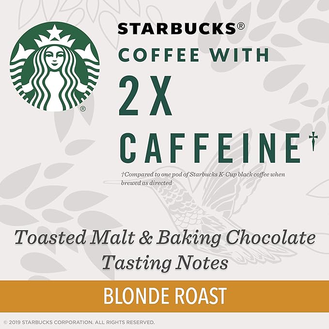 Starbucks Blonde Roast K-Cup Coffee Pods with 2X Caffeine for Keurig Brewers 4 boxes (48 pods total)