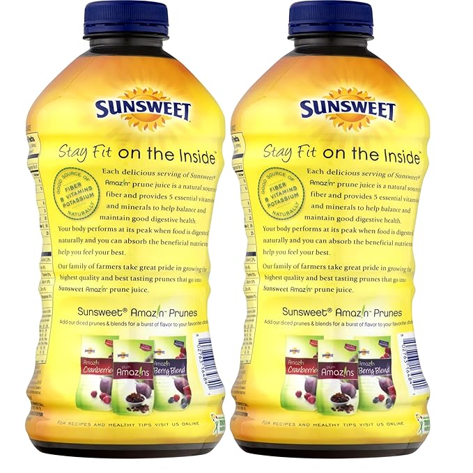 Sunsweet Amazin Prune Juice 48oz 2 Pack - Fat Free - Gluten Free - Vegan - High in Natural Minerals and Dietary Fiber - Excellent Source of Fiber - Keep Your Digestive System in Balance