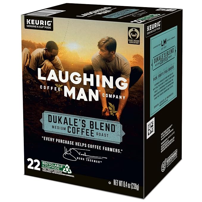 Laughing Man Dukale's Blend Keurig Recyclable K-Cup Coffee Pods Medium Roast Arabica Coffee for Keurig Makers 88 Count (4 Packs of 22)