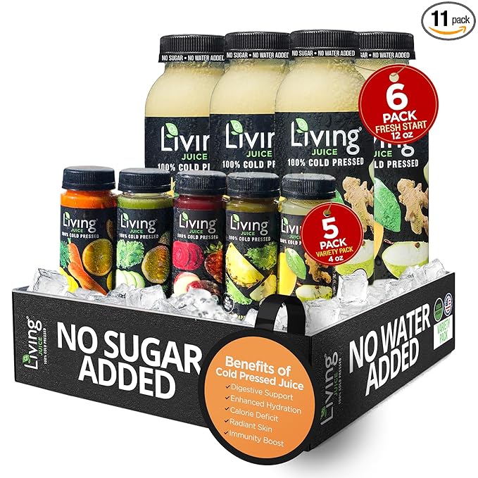 O2 Living Juice Cold Pressed Drink - Fresh Start Organic Juice Variety Pack - No Added Sugars or Water Naturally Sweetened from Fruits Rich in Nutrients &amp Vitamins - 12oz (6-Pack) + 4oz (5-Pack)
