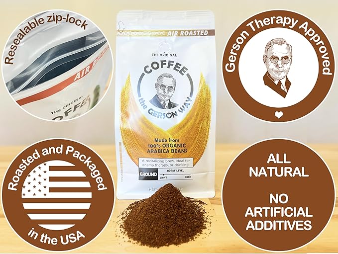 Coffee The Gerson Way - Ground Air Roasted Detox Enema Drinkable (16 oz LIGHT ROAST)