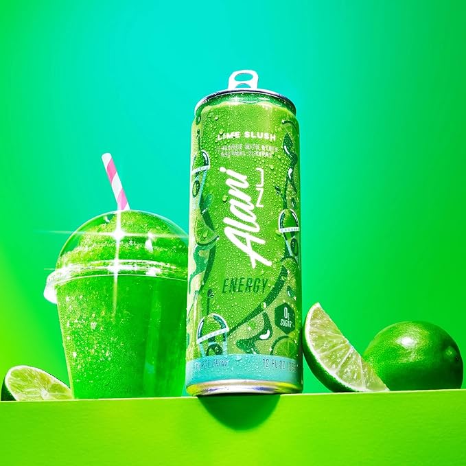 Alani Lime Slush Sugar Free Low Calorie Energy Drinks 12 Fl Oz Cans 4 Cans!