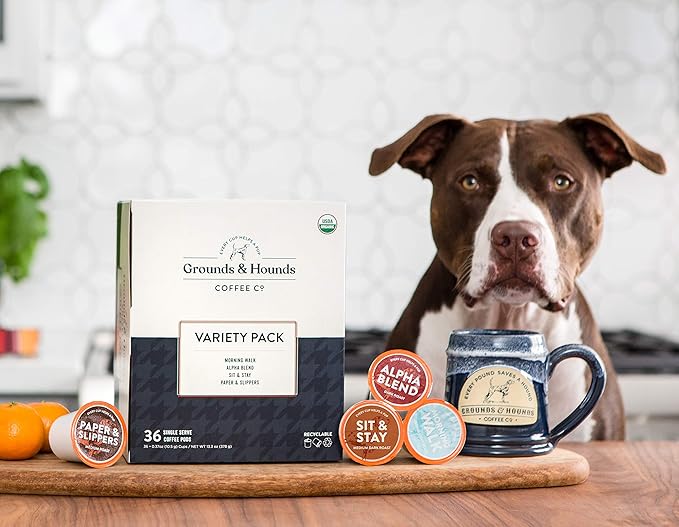 Grounds &amp Hounds Single Serve Organic Coffee Pods - K Cup Coffee Pods Variety Pack K Cup Coffee Blends Recyclable Coffee Pods 4 Boxes of 9 Coffee Pods 36 Count