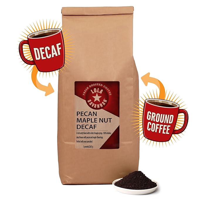 Lola Savannah Pecan Maple Nut Flavored Ground Decaf Coffee 5lb