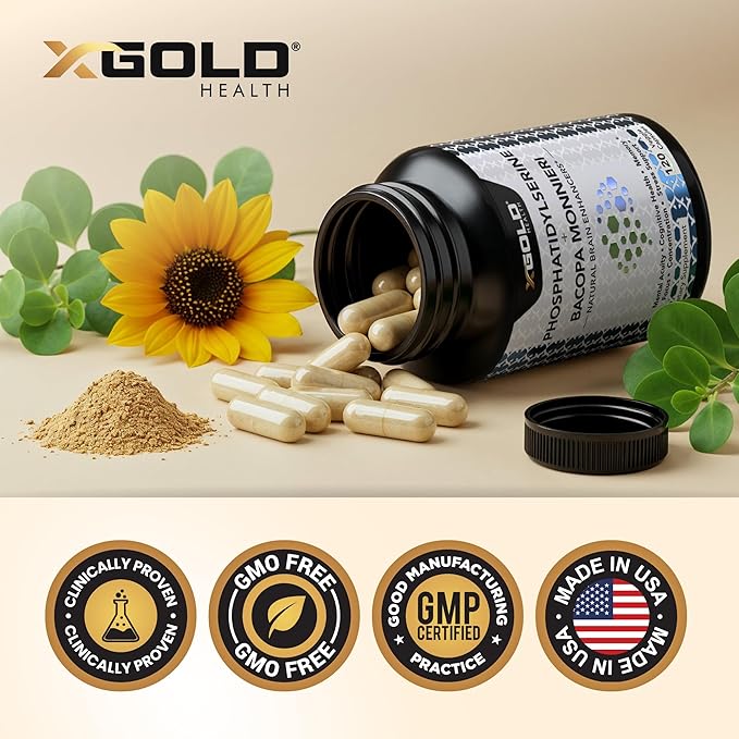 PhosphatidylSerine &amp Bacopa Monnieri 800 mg 2 in 1 Supplement - Natural Brain Enhancer/Nootropic for Enhanced Focus and Concentration Memory Support &amp Cognitive Function - 120 Vegetarian Cap