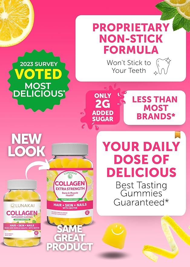 Lunakai Collagen and Probiotic Gummies Bundle - Non-GMO Gluten Free - Anti Aging Hair Growth Skin Care &amp Strong Nails and Digestive Health - 30 Days Supply