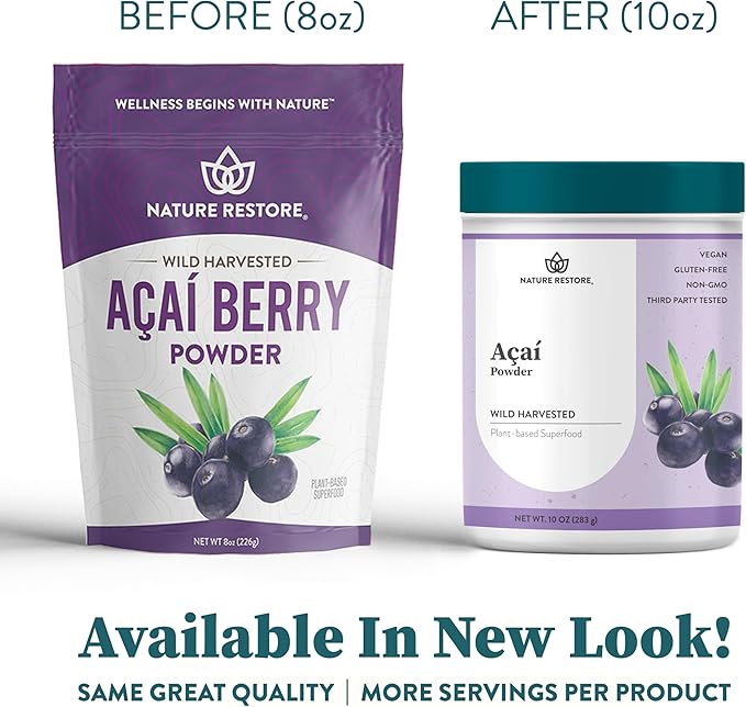 Nature Restore Wild Harvested Acai Berry Powder 10 Ounces Non GMO Gluten Free Brazilian Wild Grown