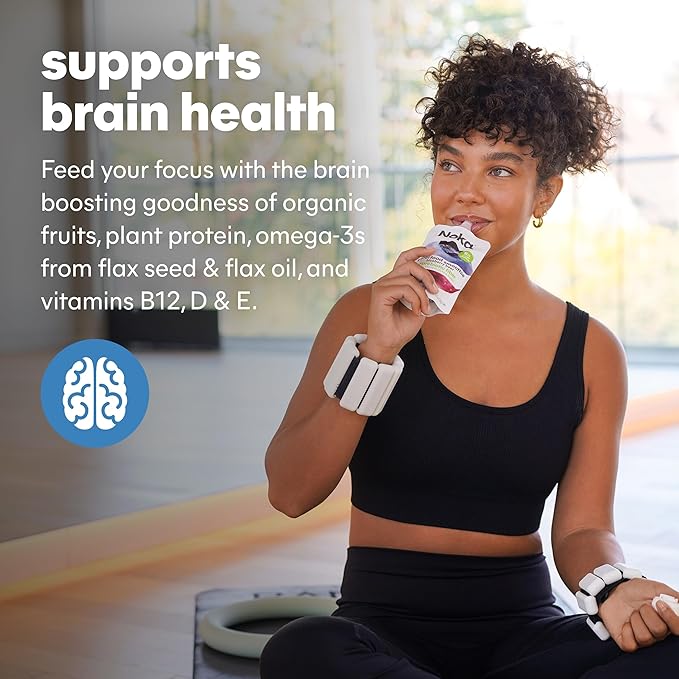 Noka Superfood Fruit Smoothie Pouches Ready to Drink with Brain Support Healthy Snacks w/ 850mg Omega-3 Flax Seed Plant Protein Vegan Gluten Free Organic Fruit Squeeze Pouch Blueberry Acai 4.22 oz 12