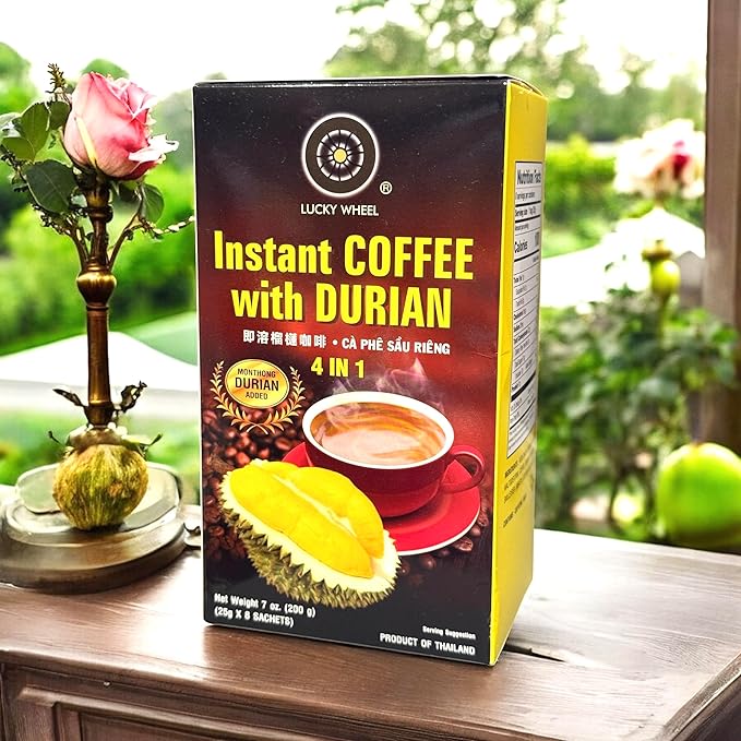 2 Packs - Instant Coffee with Durian 4 In 1 - Ca Phe Hoa Tan Vi Sau Rieng 4 IN 1-8 Sachets per Box with 2 Boxes per Order - Product of Thailand
