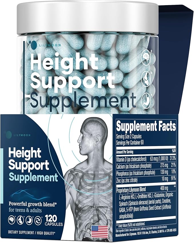 Height &amp Bone Support Supplement - Premium Height Growth Supplement for Kids &amp Teens with Calcium - Nutritional Support Bone Health Formula - Height Increase Essential Vitamins - 120 Caps