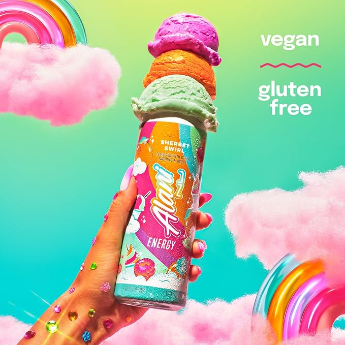 Alani Nu SHERBET SWIRL Sugar Free Low Calorie Energy Drinks 200mg Caffeine Biotin B Vitamins Zero Sugar 10 Calories 12 Fl Oz Cans 12 Pack