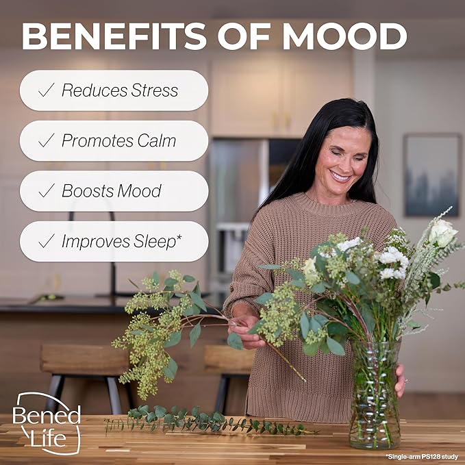 Bened Life Neuralli Mood with PS128 for Stress Relief &amp Recovery via The Gut-Brain Axis (90-Day Supply) Ages 18+ - 3 Bottles (180 Capsules)