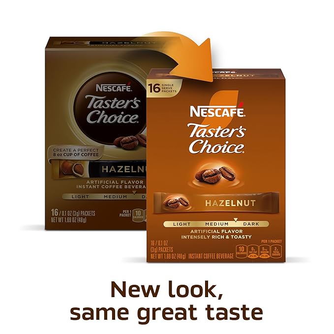 Nescafe Taster's Choice Instant Coffee Beverage Hazelnut 16 count (Pack of 8)