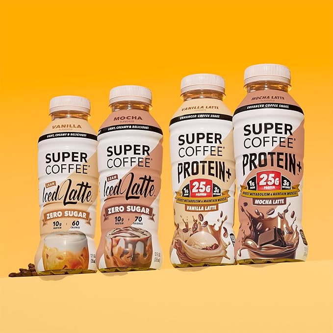 SUPER COFFEE Keto Protein Coffee (0g Added Sugar 10g Protein 70 Calories) [Caramel] 12 Fl Oz 12 Pack | Iced Smart Coffee - SoyFree GlutenFree