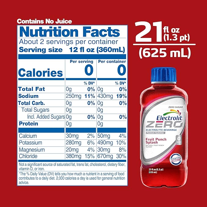 Electrolit Zero Electrolyte Beverage Fruit Punch Splash 21 Fl Oz bottle (Pack of 12)