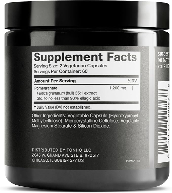 Toniiq Pomegranate Extract - Ultra High Potency 35:1 Extract with 90% Ellagic Acid - Highly Concentrated - Third-Party Lab Tested - 120 Capsules