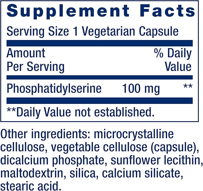 Life Extension PS Caps phosphatidylserine for Cognitive Performance Gluten-Free Non-GMO Vegetarian 100 Capsules