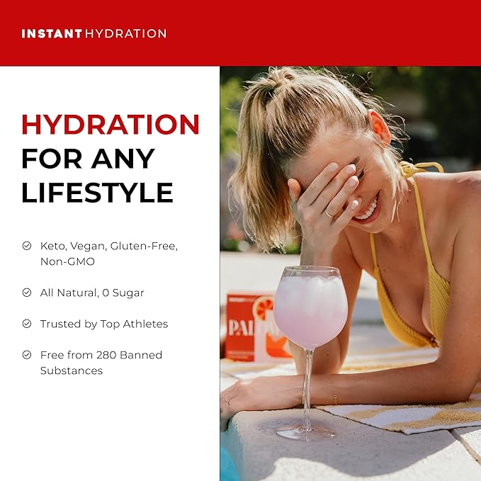 Instant Hydration Electrolytes Powder Packets - Paloma Electrolyte Drink Mix - Zero Sugar - Keto Vegan Gluten-Free Non-GMO - Boost Recovery Brain Health Muscle &amp Tissue Support- 30 Sticks